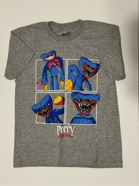 Poppy Playtime Kids' Gray Short Sleeve Graphic Tee - featuring Huggy Wuggy